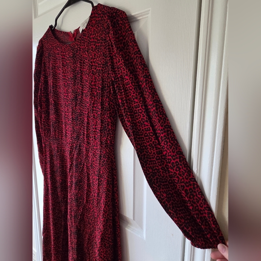 LOFT Midi Dress 2 Red and Black Leopard Animal Print Slit Dress - Picture 8 of 12